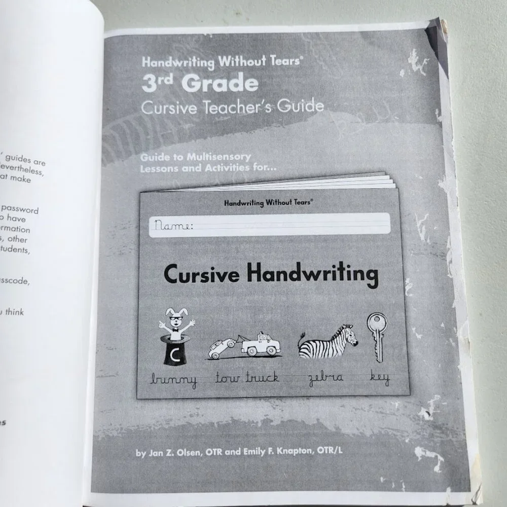 Handwriting Without Tears 3rd Grade Cursive Teacher's Guide Writing Book Key